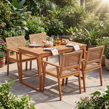 5PCS Acacia Wood Dining Set, Outdoor Table and Rattan Chairs for Balcony