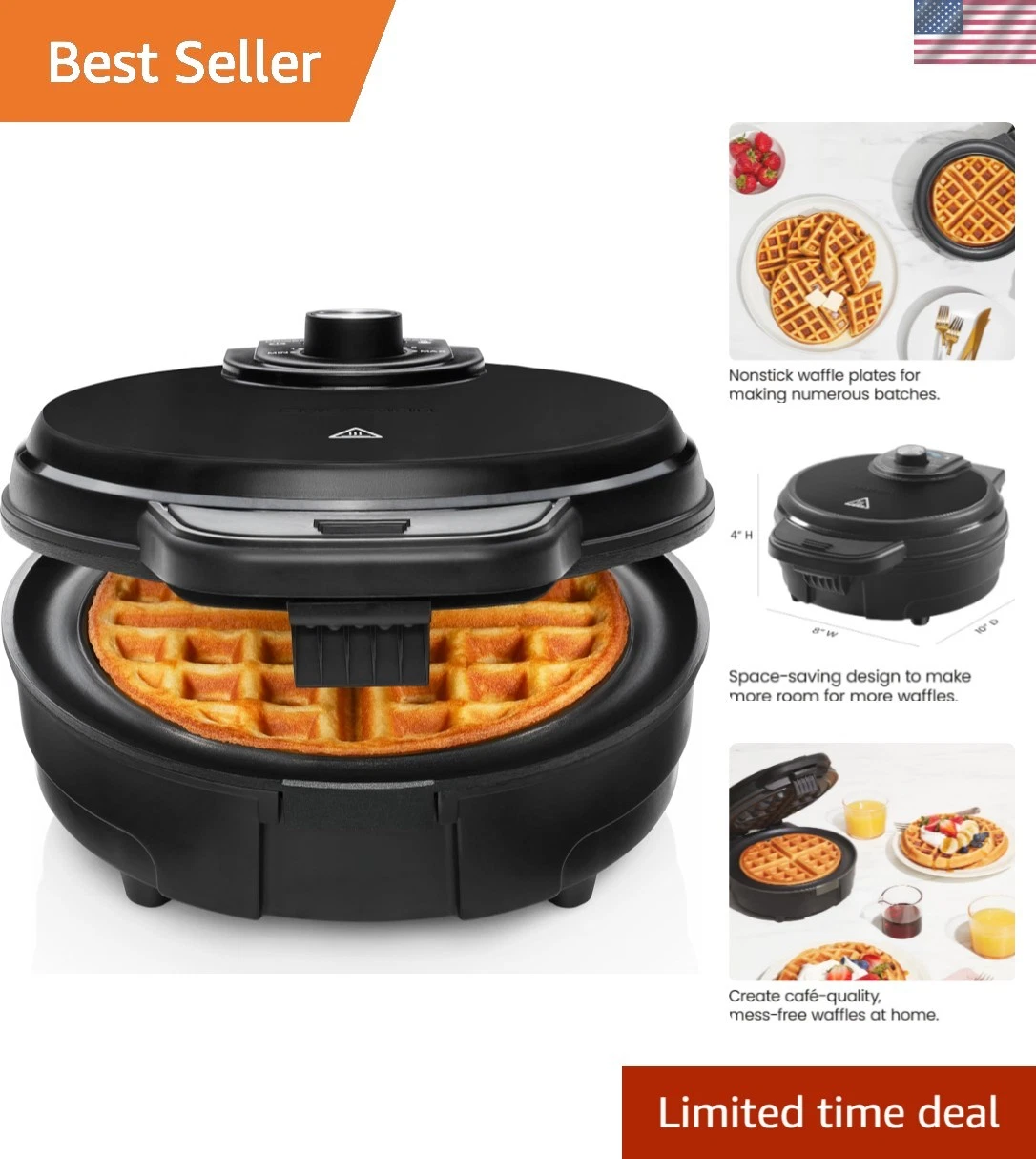 Anti-Overflow Belgian Waffle Maker w/Shade Selector, Temperature Control, Mes...