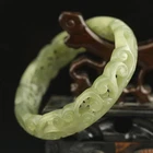 Natural Hetian Jade Hand Carved Hollowed Out Flower Bangle Bracelet #37