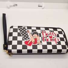 Betty Boop Black/White Check Zip-Around Wristlet Wallet, Credit Card Zipper
