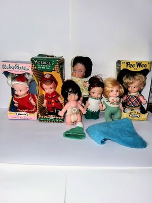 Lot Of 7 Vintage Uneeda PeeWees Dolls HeeWees Doll  60 s With Boxes Accessories 