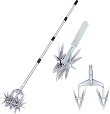 Rotary Cultivator, Adjustable Hand Tiller Garden Tool with Detachable Solid Meta