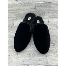 Birdies The Phoebe Black Velvet Faux Fur Lined Mule Slides Women Size 8 Flat