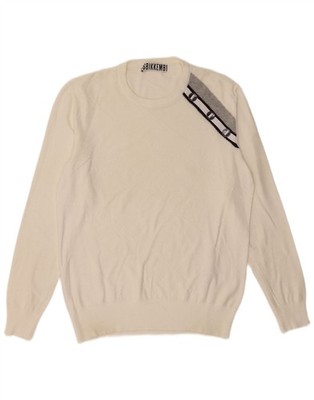 BIKKEMBERGS Mens Graphic Crew Neck Jumper Sweater XL White Colourblock AT09