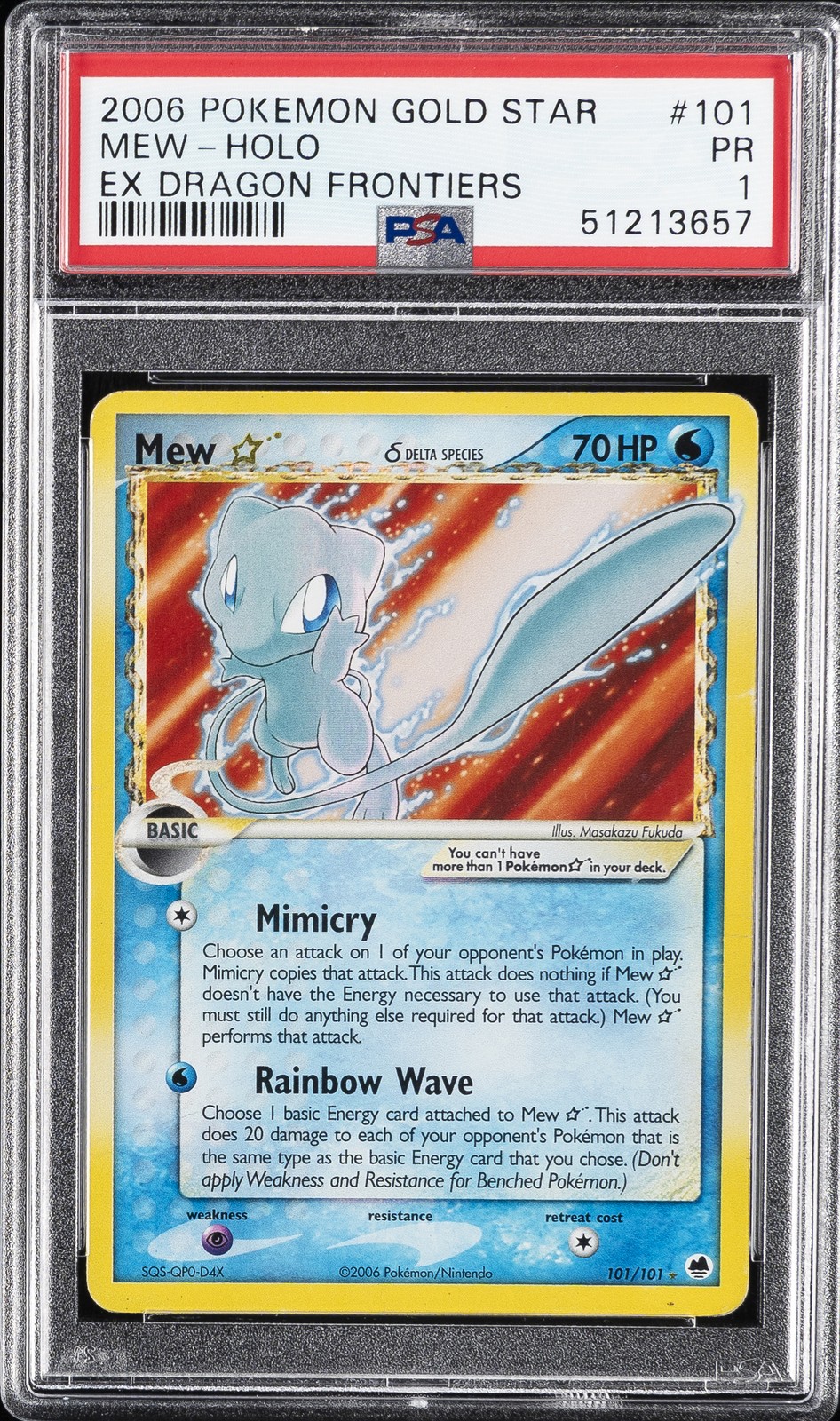 2006 POKEMON EX DRAGON FRONTIERS GOLD STAR #101 MEW-HOLO PSA 1