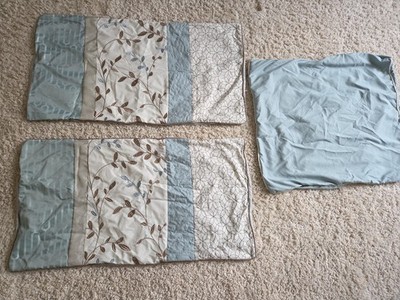 Pair of King size Embroidered Pillow Cases Sage Blue Floral Madison Clark Extra 