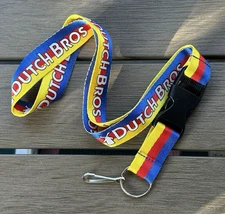 Dutch Bros DB Coffee Windmill Logo Rainbow Stripe Lanyard Removable Clip Used