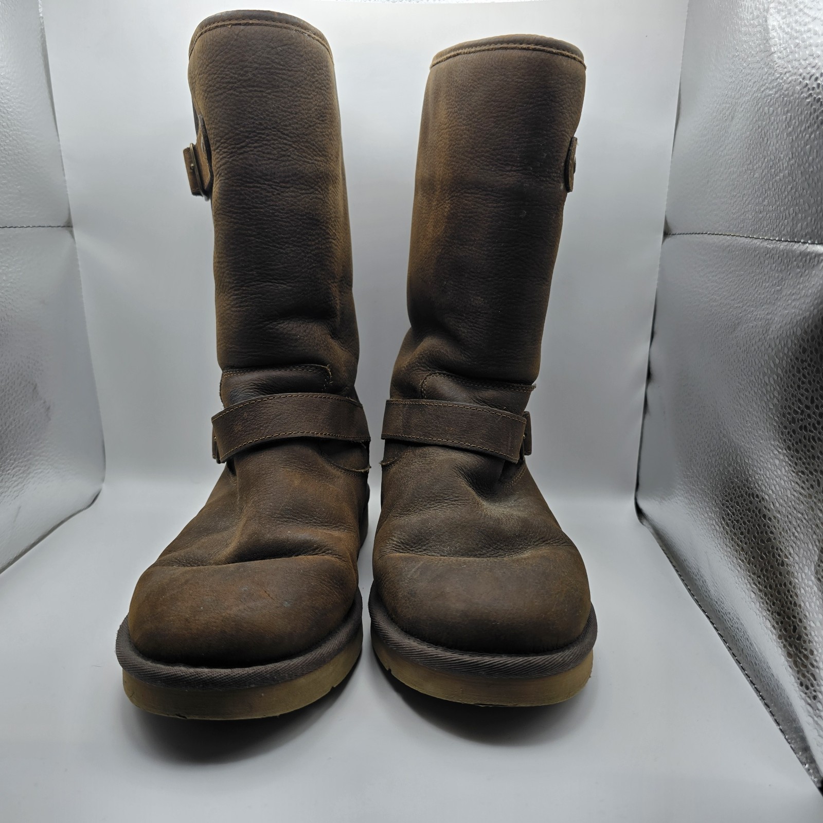 UGG Sutter Boots Women's 8 Brown Leather Shearling Lined Buckle Moto Biker Warm image 2