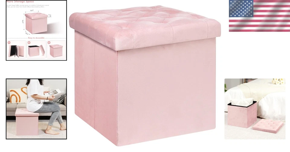 Chic Medium Velvet Ottoman with Folding Design - Versatile Foot Stool & Storage - Image 2 of 4