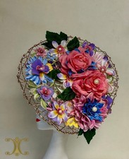 Royal Ascot Large Fascinator Kentucky Derby Floral, Gold, Pink, Blue, Headband