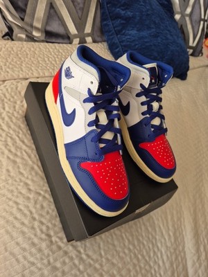 Air Jordan 1 Mid (GS) Schuhe weiß dunkelblau royal für große Kinder Größe UK4,5 (5Y)