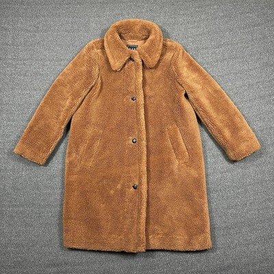 GAP Sherpa Teddy Bear Overcoat Women's Size Medium Brown Lined Mid Length