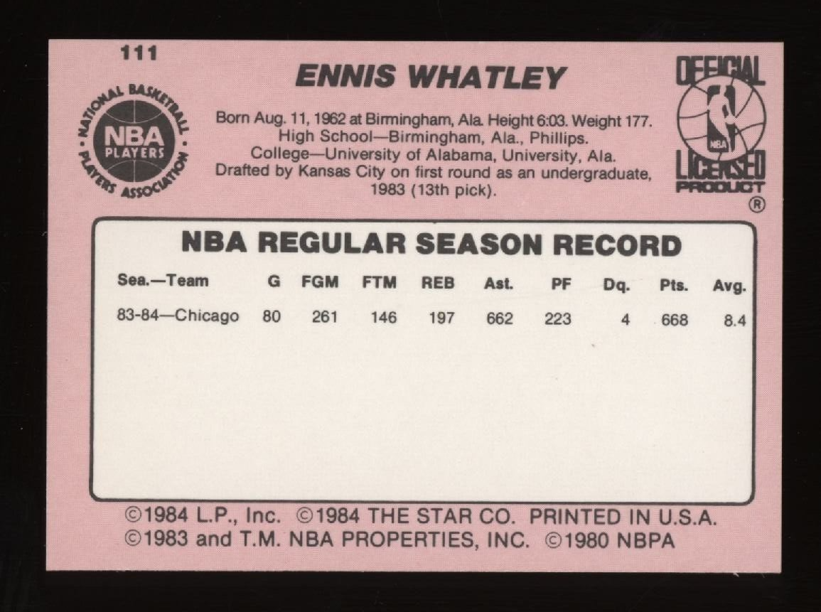 1984-85 Ennis Whatley STAR Basketball #111 *NICE* Chicago Bulls