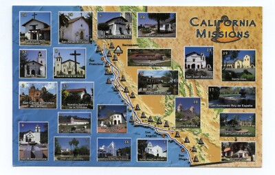California Missions Map  Multiview Postcard