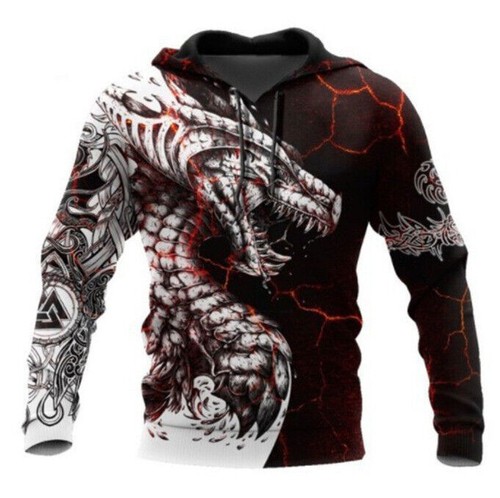 Mens Viking Tattoo 3D Print Hoodie Pullover Sweatshirt Jumper Long Sleeve Coat - Bild 6 von 49