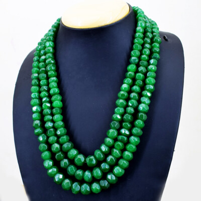 1050.00 Cts Earth Mined Green Emerald 3 Strand Round Beads Necklace NK 35E33