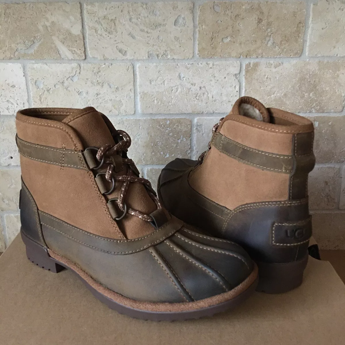 UGG GREDA CHESTNUT LEATHER WOOL WATERPROOF RAIN ANKLE DUCK BOOTS