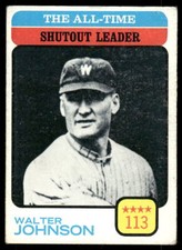 1973 Topps #476 The All-Time Shutout Leader - Walter Johnson - VG