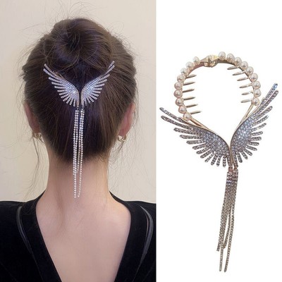 Butterfly Tassel Hair Clips Set Vintage Pearl Rhinestone Elegant Traditional Amazon.com : FERCAISH Butterfly Tassel Hair Clip Set  main image 3