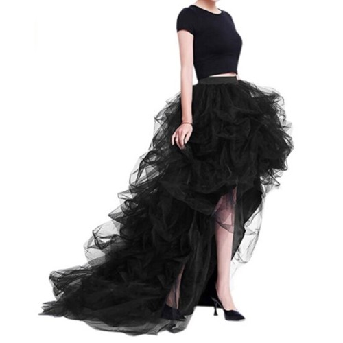 High Low Tutu Skirt Tulle Ruffle Mesh Long Skirt Floor Length Layered Maxi Skirt - Picture 31 of 32