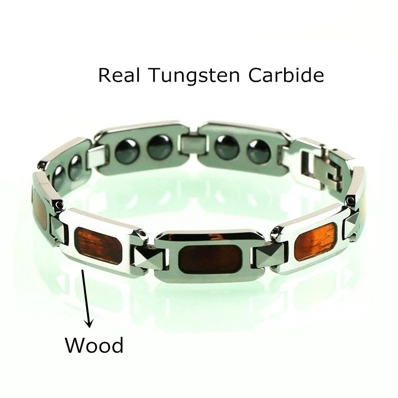 Brazalete de carburo de tungsteno de 10 mm para hombre con incrustación de madera imán para salud alivio del dolor Foto 2 de 4