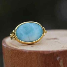 Larimar Gemstone Ring 18k Gold Plated Best Handmade Ring Gift For Valentine Day