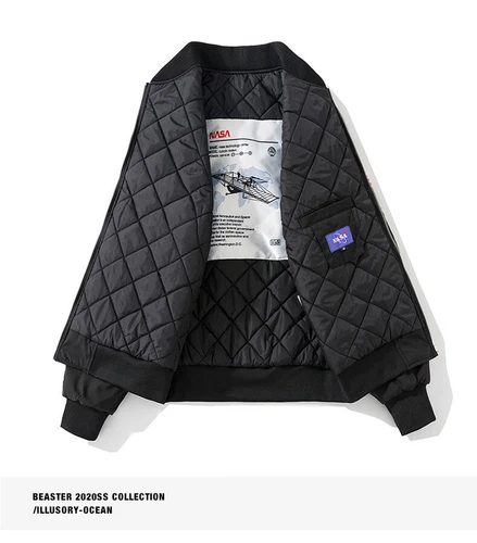 Men Winter Flight Jacket NASA Style Bomber Coats Ma1 Pilot Army Jacket Outwear - Picture 12 of 26