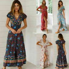Woman Maxi Dress Plus Size Beach Kaftan Long Wrap Dress Holiday Floral Summer