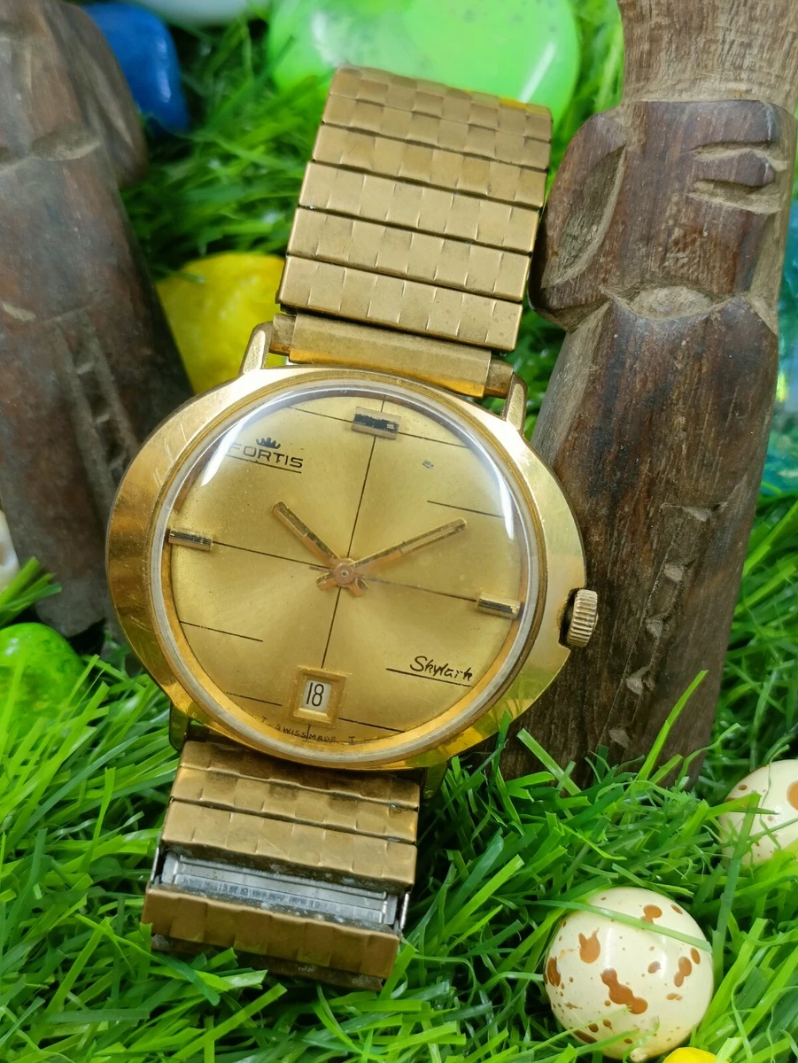 AUTHENTIC FORTIS SWISS GOLDEN AUTOMATIC MEN S DATE RETRO VINTAGE WATCH