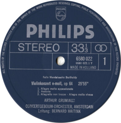 MENDELSSOHN BRUCH Violin Concertos ARTHUR GRUMIAUX Philips