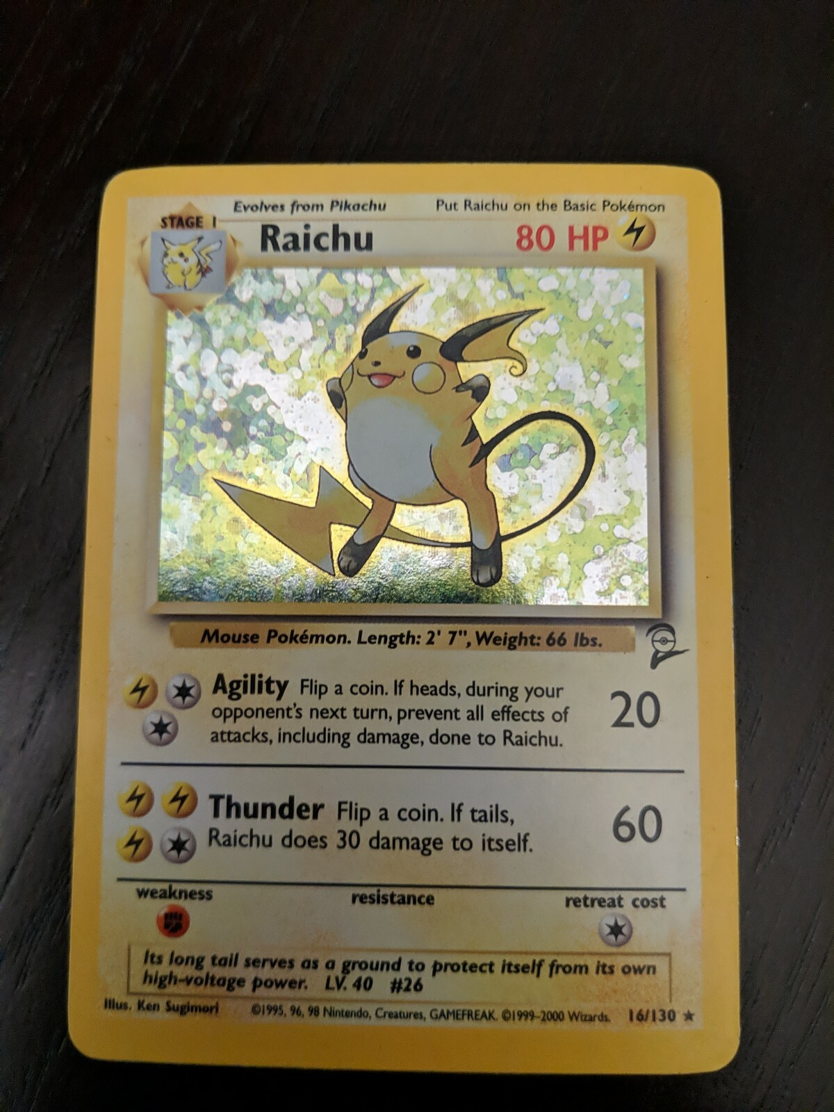 Raichu Pokemon Card, Rare Holo, Base Set 2, 16/130, LP