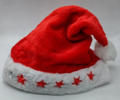 MOMA PLÜSCHMÜTZE WEIHNACHTSMÜTZE LED-Leuchtsterne Nikolausmütze Plüschweihnachtsmütze