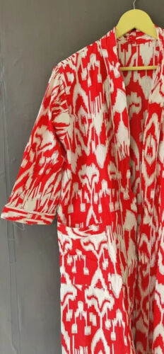 1 PC Indian block Print 100% cotton robe gown Hippie women maxi kimono dresses - Picture 3 of 4