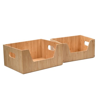 Bamboo Storage Box Set Open Front Bin Organizers to use in kitchen pantries, ...