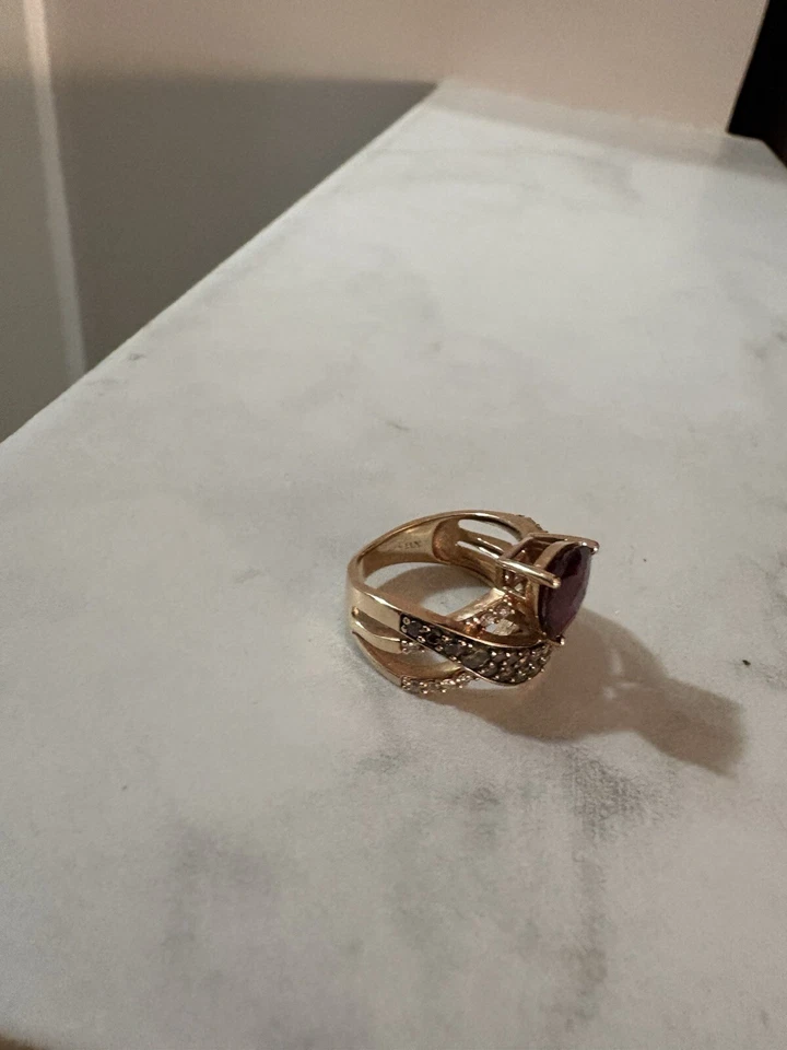 Rodolita frambuesa oro rosa 14K LeVian 3,25 CTS y 3/4 CTS diamantes talla 5 3/4 Foto 4 de 4