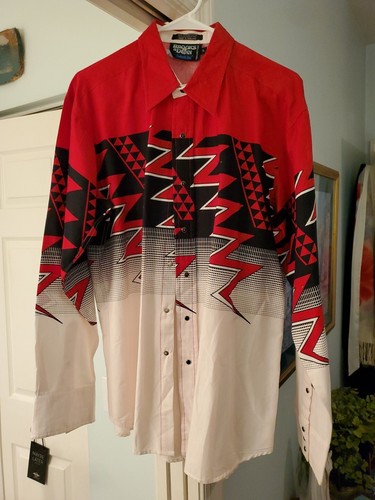 Vintage 90s Red White Black Brooks & Dunn Panhandle Slim Made USA County Large - Picture 2 of 16