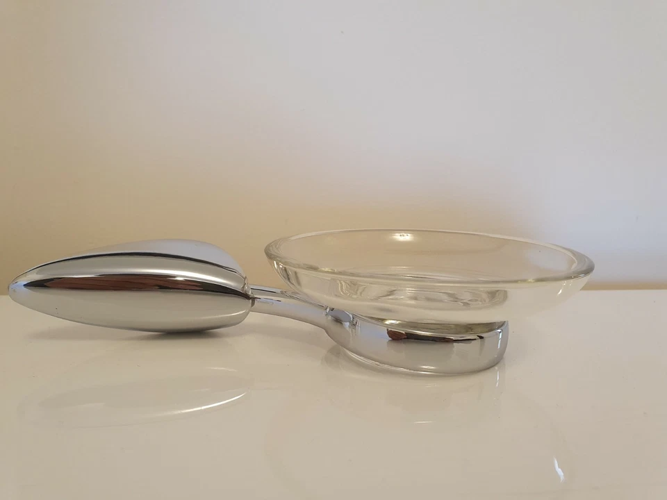 Chrome & Glass Soap Dish Holder Tear Drop Wall Mounted Bathroom NEW