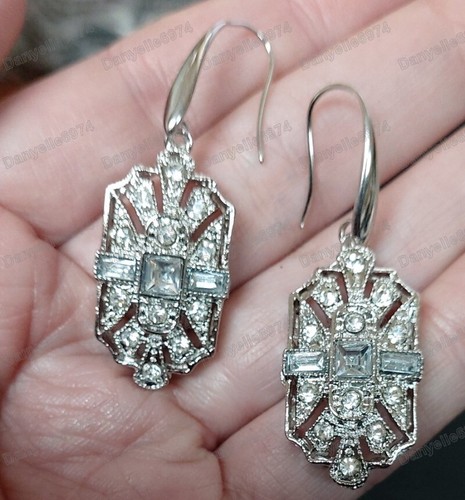 Pendientes de gota de cristal blanco geométrico inspirados en Art Deco estilo vintage joyería - Imagen 5 de 12