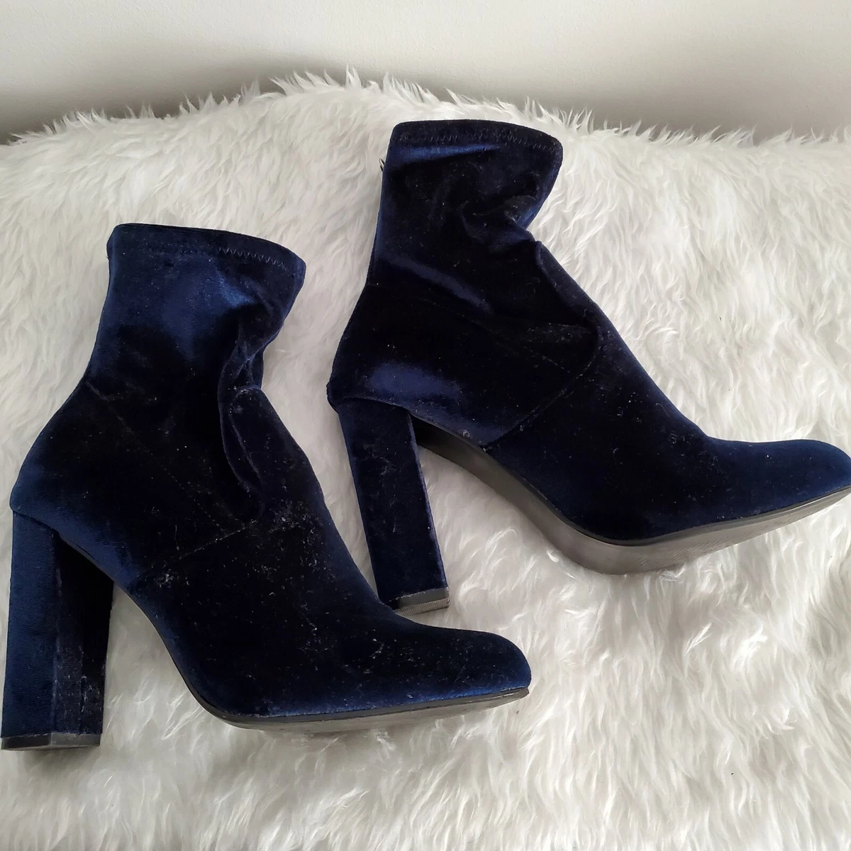 Velvet block heel clearance booties