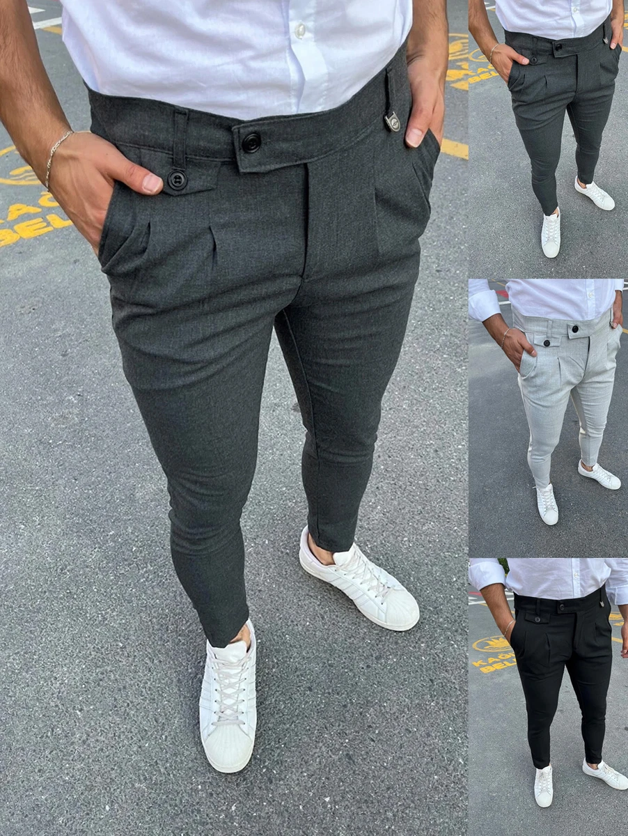 Men's Casual Long Trousers Office Slim Fit Business Fashion Skinny Pants