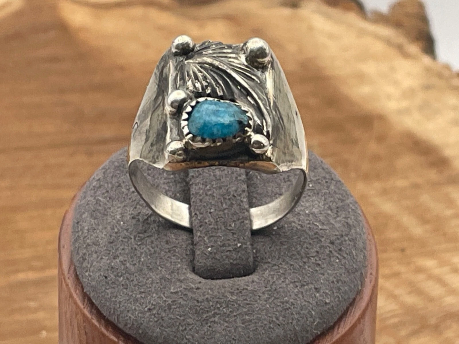 Vintage Navajo Sterling Silver Turquoise Feather Signet style ring sz 13  257.25