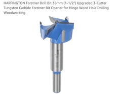 Forstner Drill Bit 38mm (1-1/2") Carbide Upgraded 3-Cutter Wood Drilling Tool