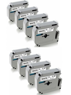 8Pk Compatible P-touch For M-K221 MK221 Label Tape PT-85 PT-65 Black/White 3/8''