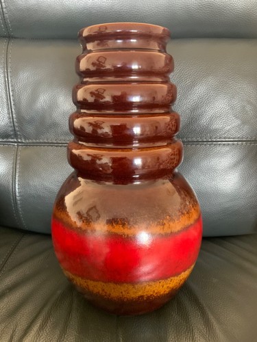 Vintage Large brown and red west German Fat lava vase 269-40