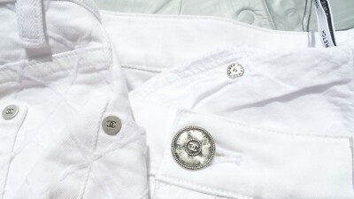 CHANEL 18P White Quilted Denim Mid Rise Jeans Zip Cuff