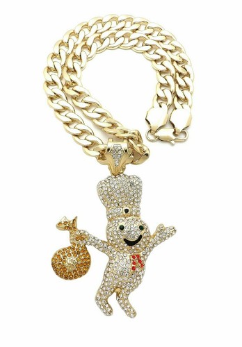 Hip Hop Iced Large Doughboy Pendant & 18" 20" 24" Cuban Chain Bling Necklace - 第 29/33 張圖片