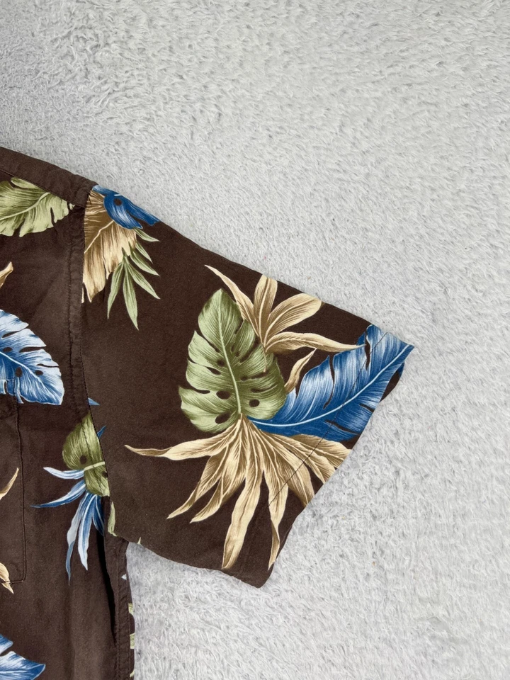 Camisa Campia Moda Para Hombre Extra Grande Marrón Azul Botón Hawaiano Floral Hoja Rayón Foto 2 de 4