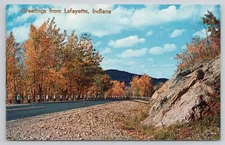 Greetings from Lafayette IN Indiana Road Along Rocks on Autumn Day Postcard