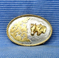 Cowboys Western Southwestern Horses  Scroll Belt Buckle Cowgirl Vtg 80s .TYC585