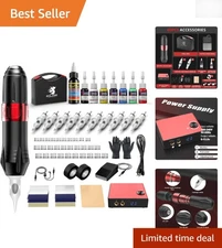 Professional Rotary Tattoo Kit with 10 Needles & 8 Inks - Ready to Create Art